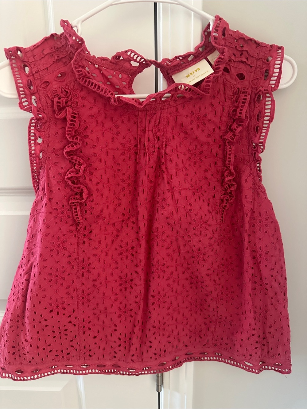 Anthropologie Maeve Magenta Eyelet Sleeveless Top